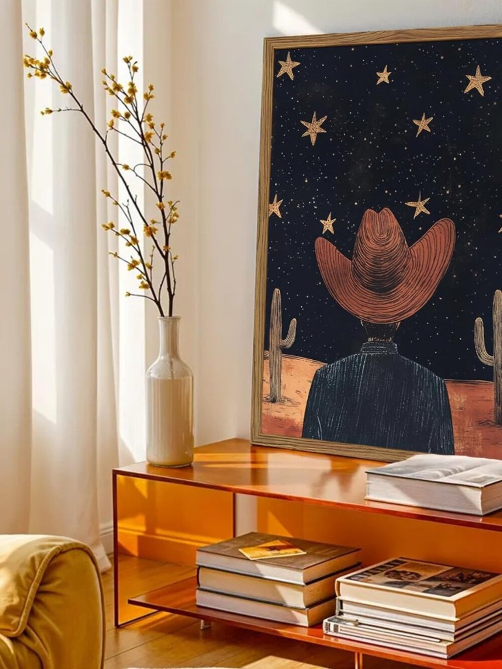Framed Boho Western Cowboy and Cowgirl Wall Art Set of 2, Vintage Southwestern D - Picture 8 of 9